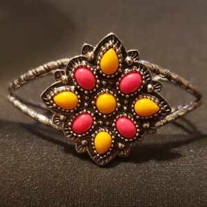 Paparazzi Silver Bracelet with Pink and Yellow Accents